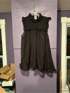 Foxblood black babydoll sheer tank with ruffles, size L
